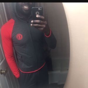 Workout Hoody with a red sleeve